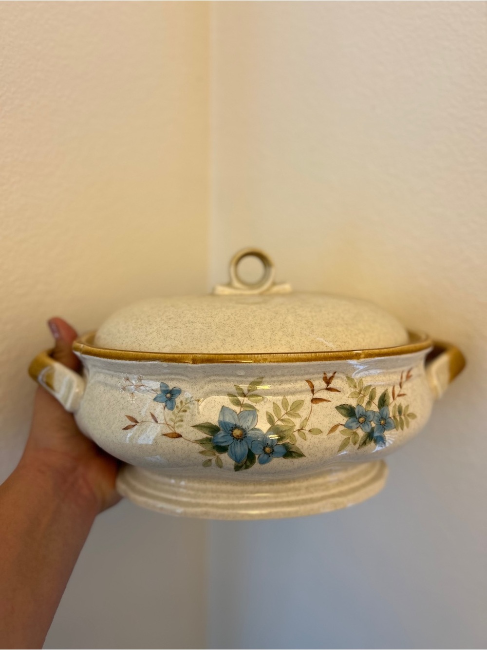 Mikasa Garden Club Day Dreams Vintage Serving Casserole Cream/Blue Flower Japan